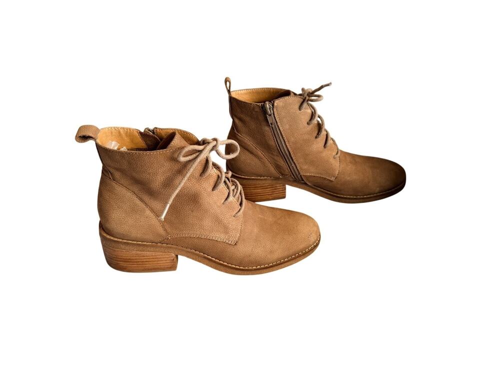 Lucky Brand Tan Suede Ankle Boots - lace up and side zip western chic style